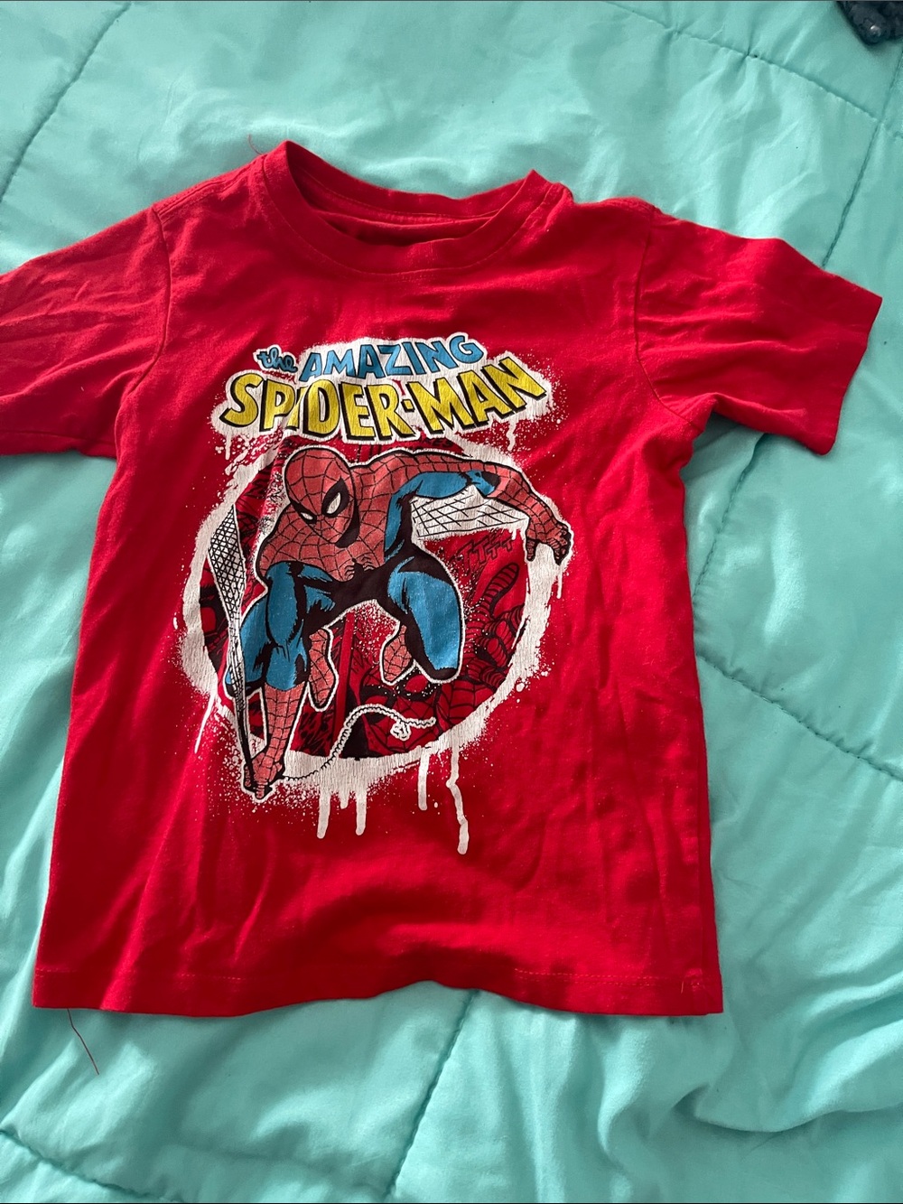 Spiderman Red Kids Tee with Blue & Yellow Graphic
